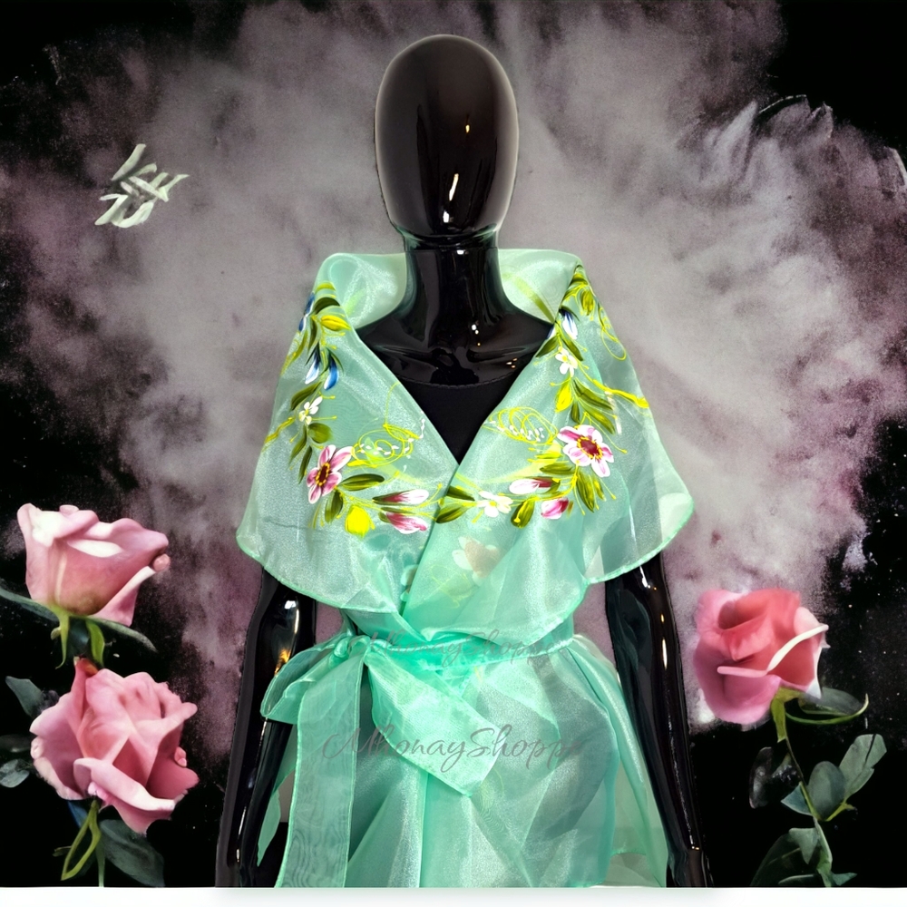 Mint-Green2 Modern Filipiniana Handpainted Wrap Around Alampay
